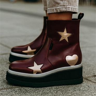 Marco Moreo Stockholm Heart Wedge Boot - Burgundy Leather